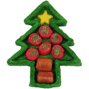 A pet-edible arrangement in the shape of a christmas tree.