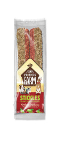 Two sticks of apple, cranberry and timothy hay in a plastic pack.