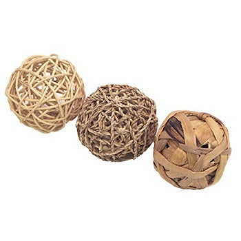 Three balls woven out of seagrass, water hyacinth and rattan.