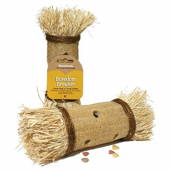 Natural loofa tunnel with corn leaf. Several holes have been made in the loofah for placing treats inside.