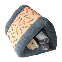Load image into Gallery viewer, Two guinea pigs in Carrot Snuggle and Sleep Tunnel. Carrot pattern with grey trim and interior.
